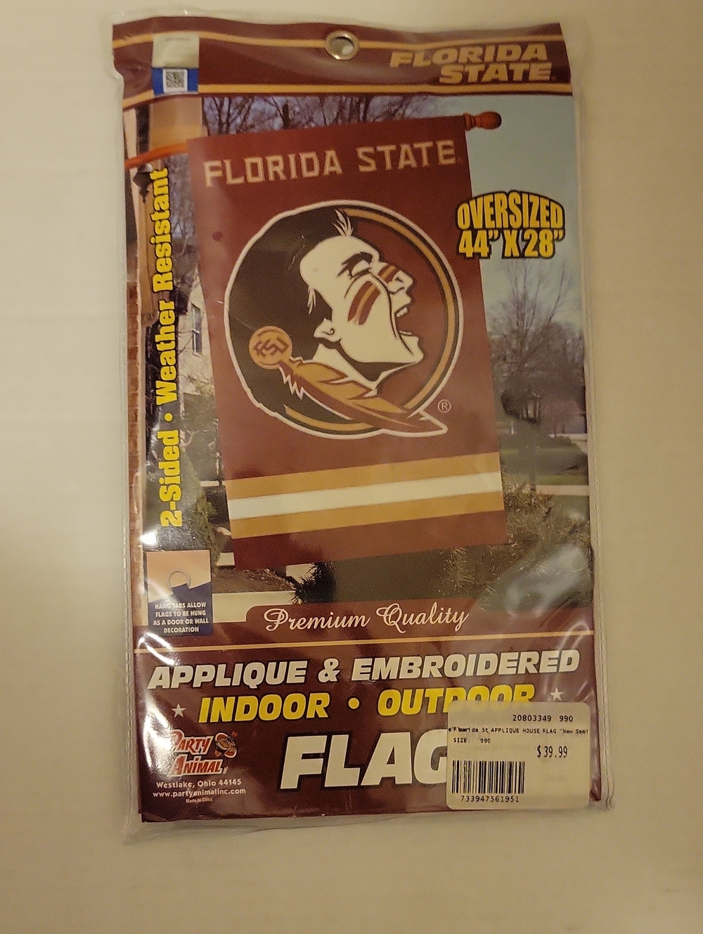 NWT: Party Animal NCAA Florida State Seminoles 2-Sided Flag 44" X 28"